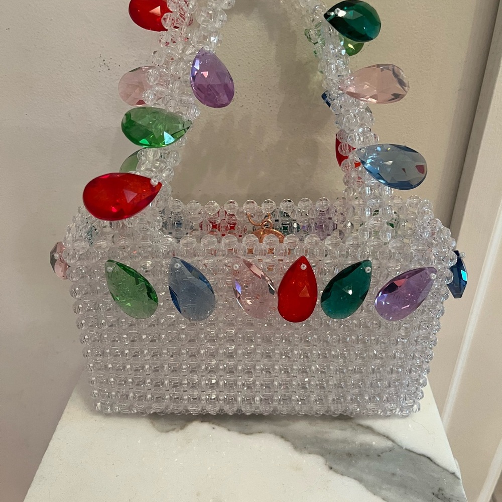 Susan Alexandra White and Red Mini Bag with Beaded Design